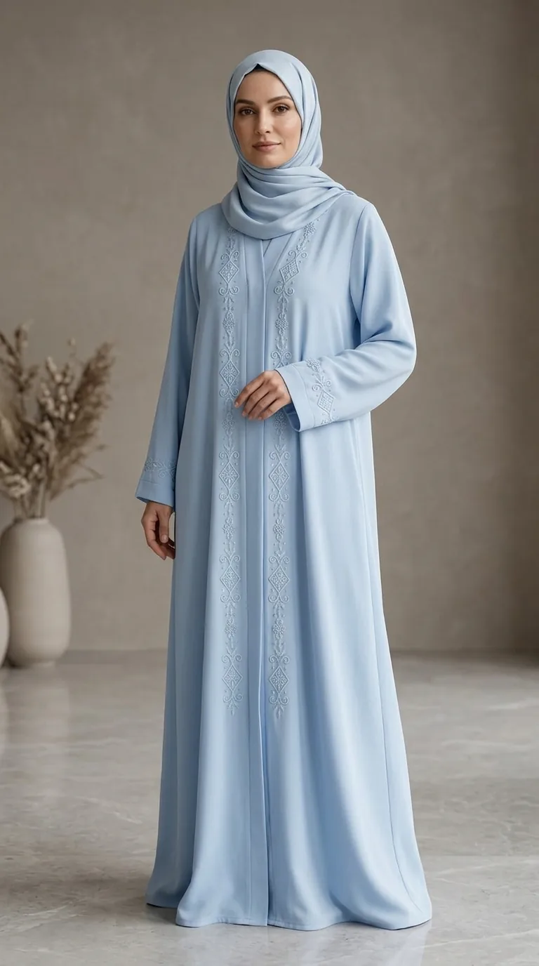 The Seraphina Azure Moti-Work & Embroidered Georgette Abaya angle 3