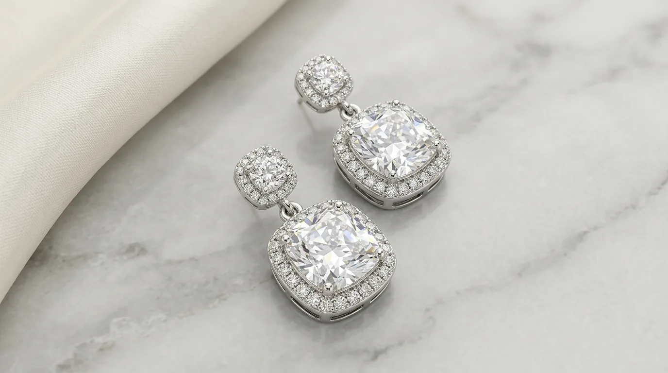 The Céleste Twin Cushion-Cut Diamond Halo Drops