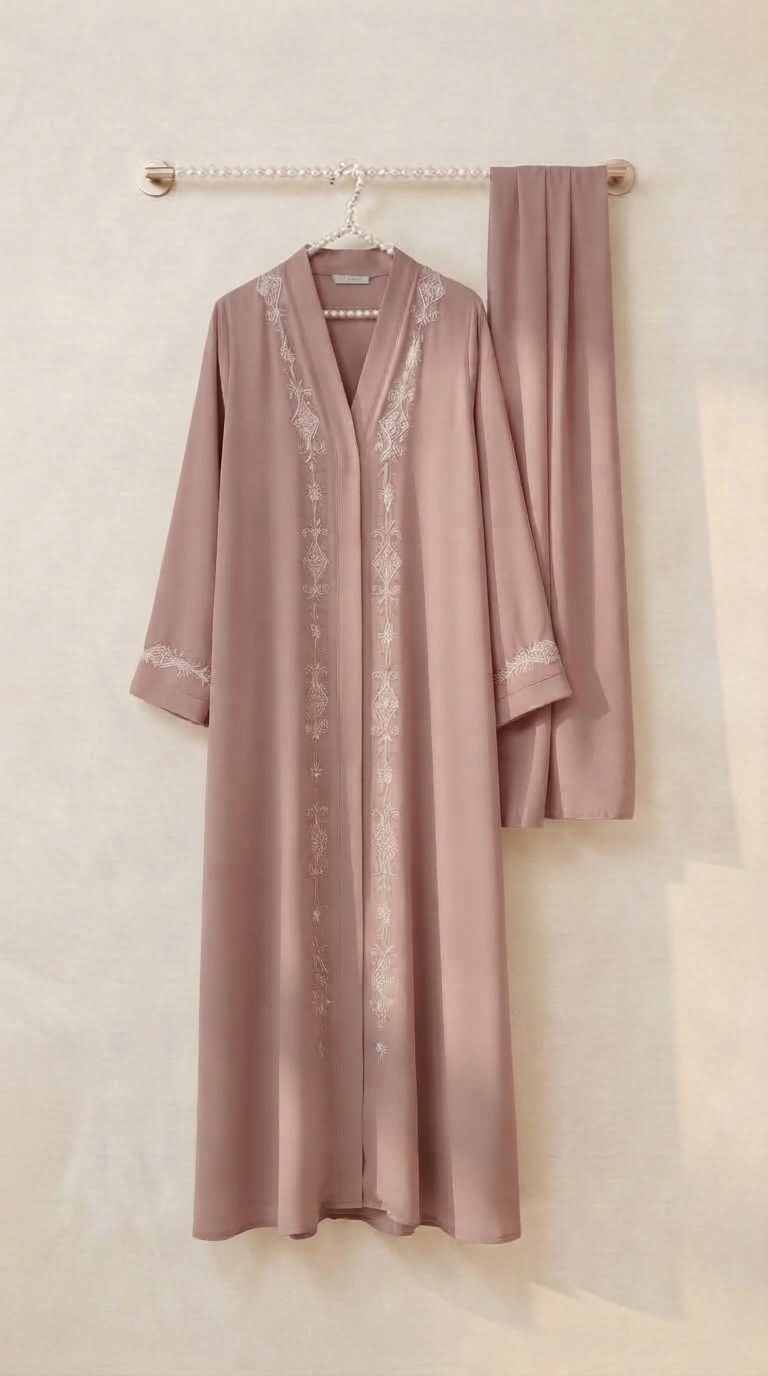 The Rust Rose Embroidered Moti-Work Crepe Abaya