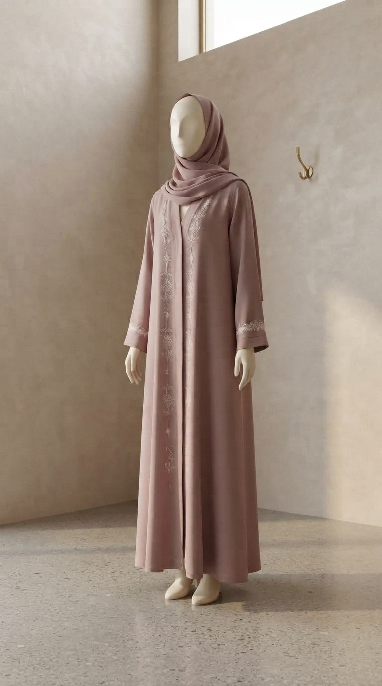 The Rust Rose Embroidered Moti-Work Crepe Abaya angle 2